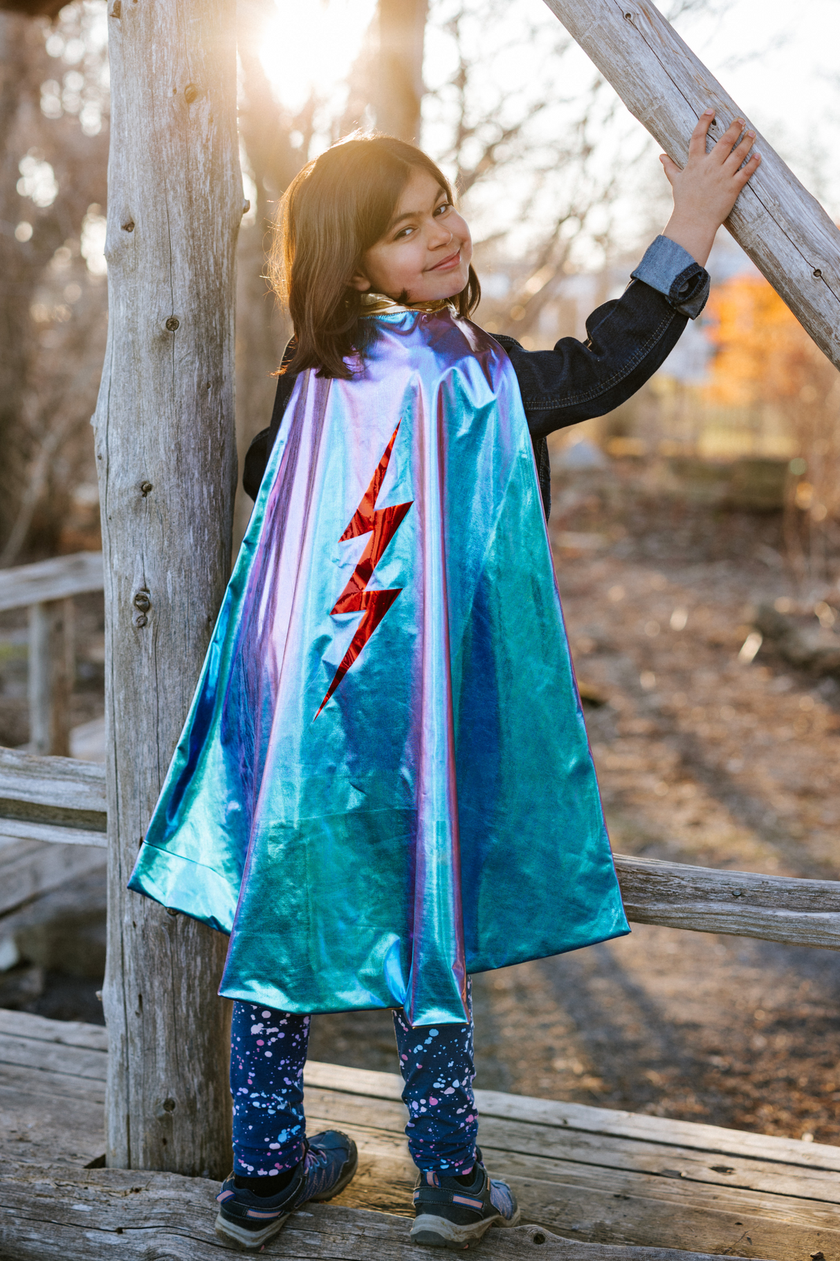 Reversible Blue Lightning Holographic Cape