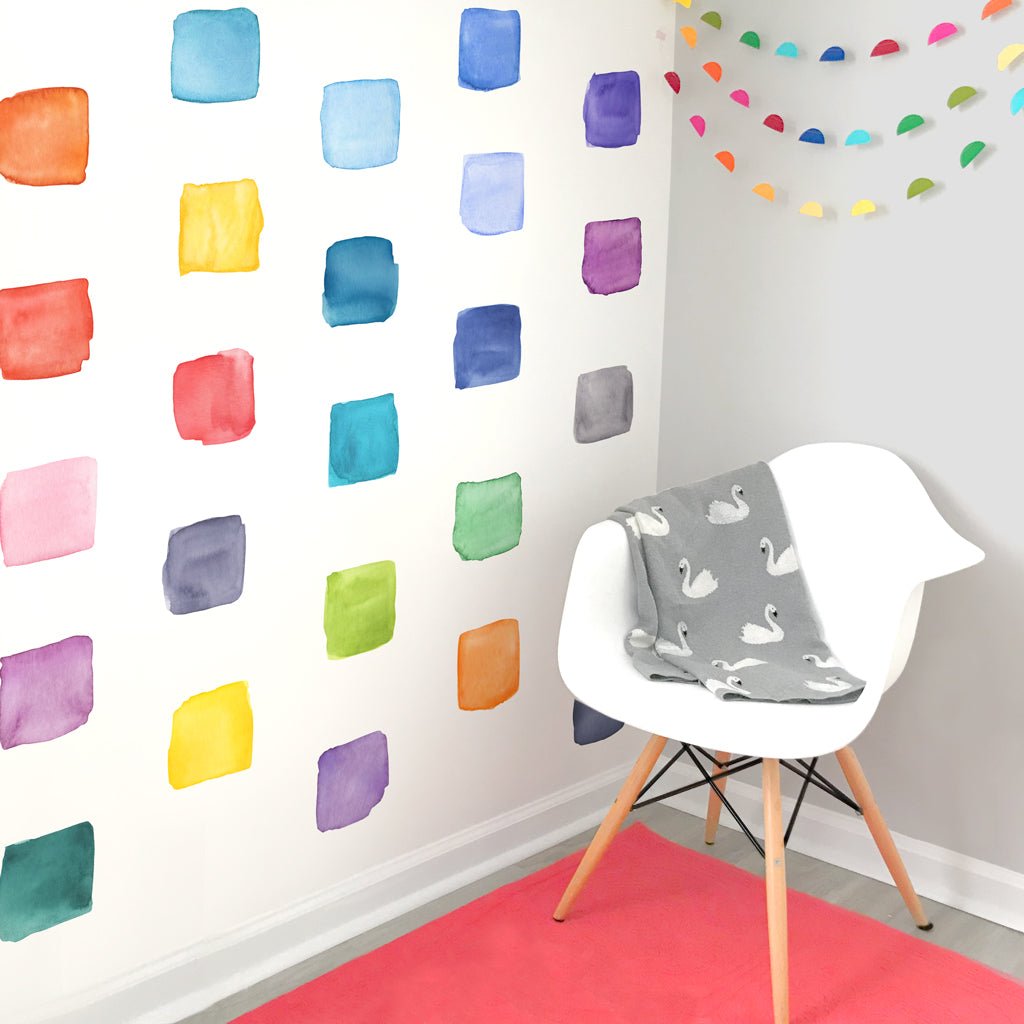 Watercolor Squares • Rainbow • Large • Peel-and-Stick Wall Decals