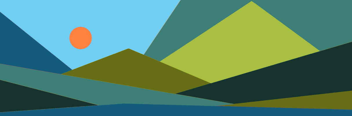 Simplified landscape with mountains and a sun in a blue sky