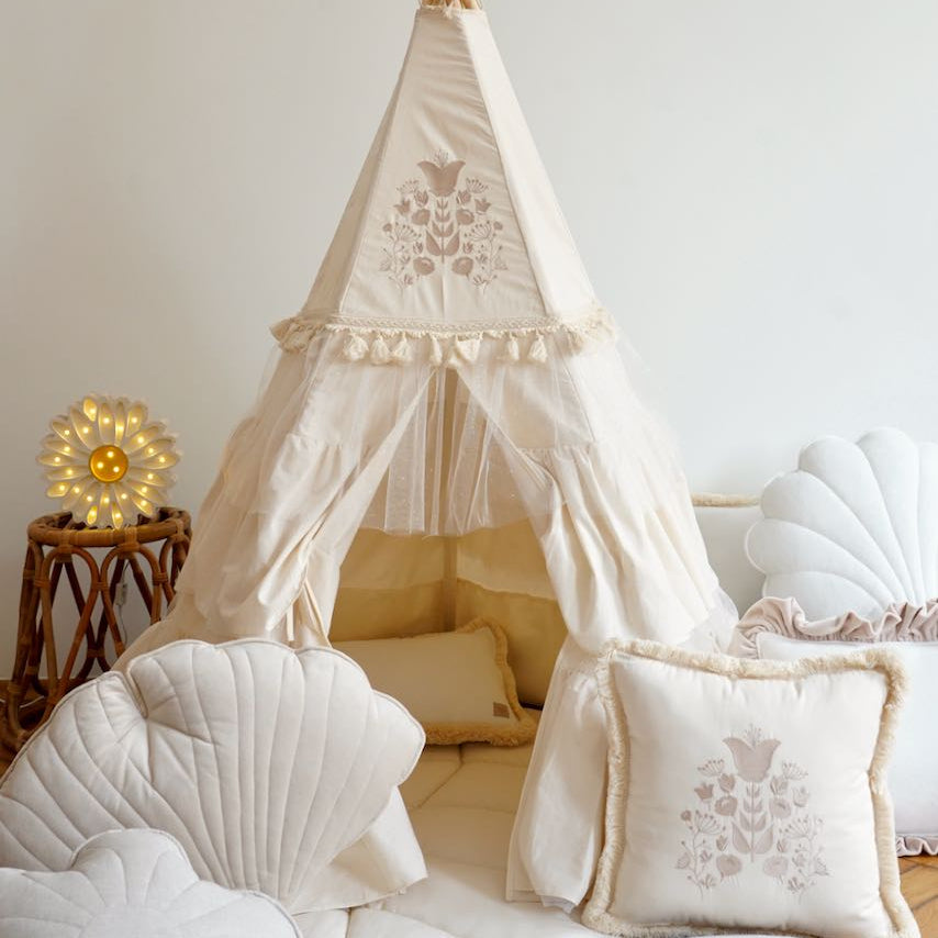 “Boho” Teepee Tent with Frills and Embroidery