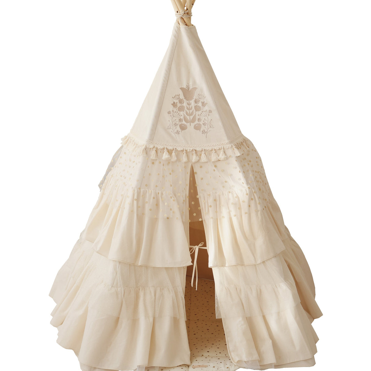 “Boho” Teepee Tent with Frills and Embroidery