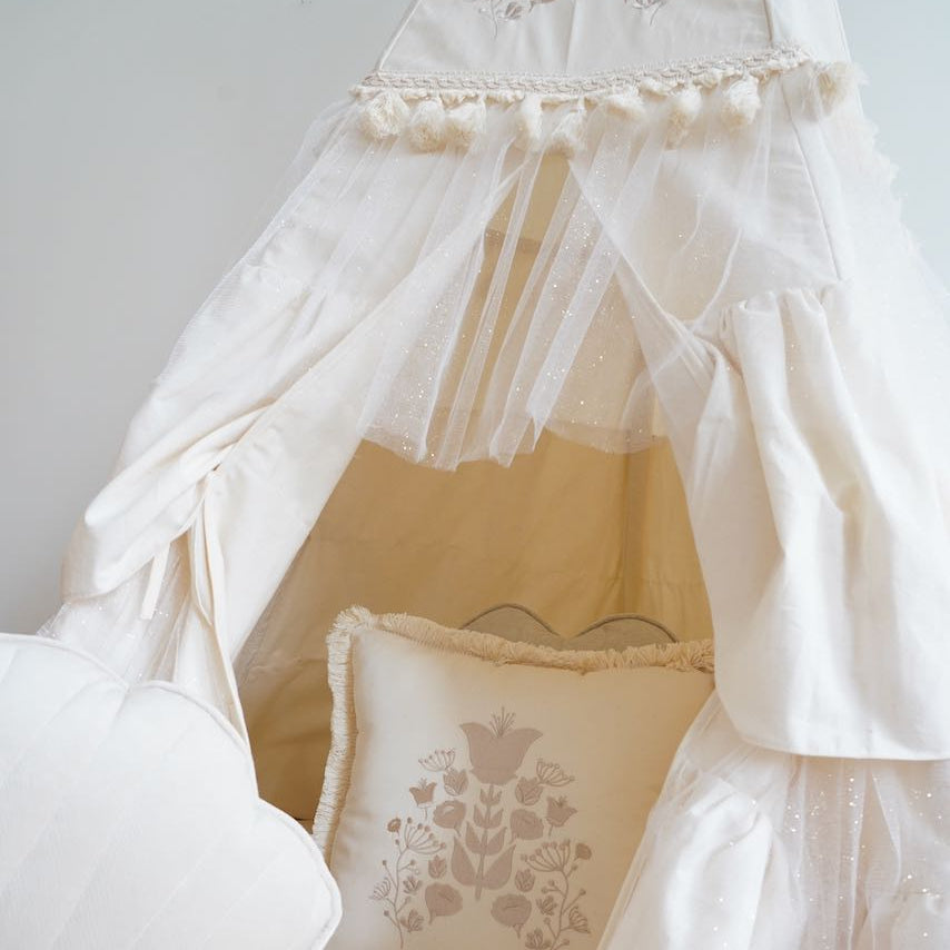 “Boho” Teepee Tent with Frills and Embroidery