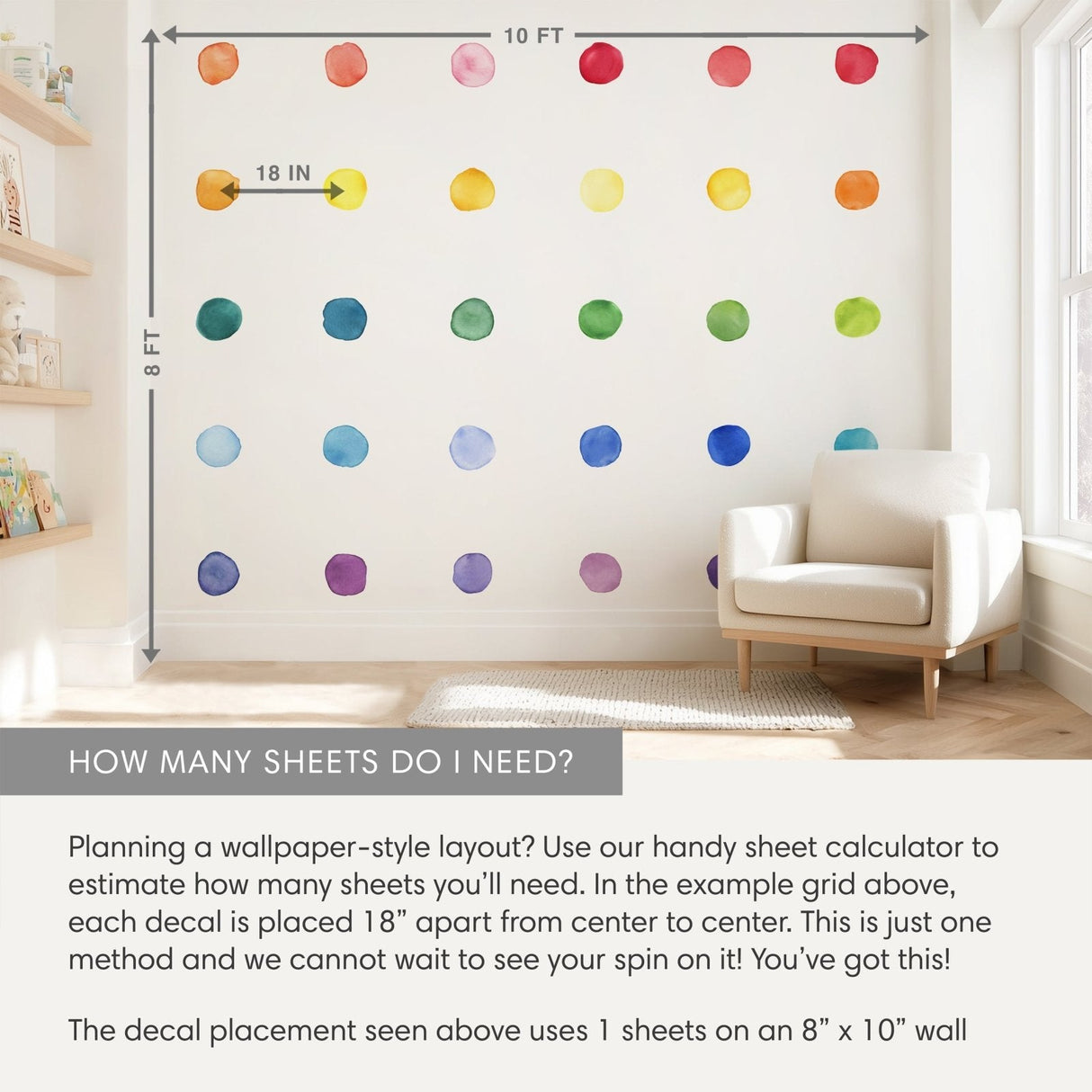 Watercolor Dots • Rainbow • Large • Peel-and-Stick Wall Decals