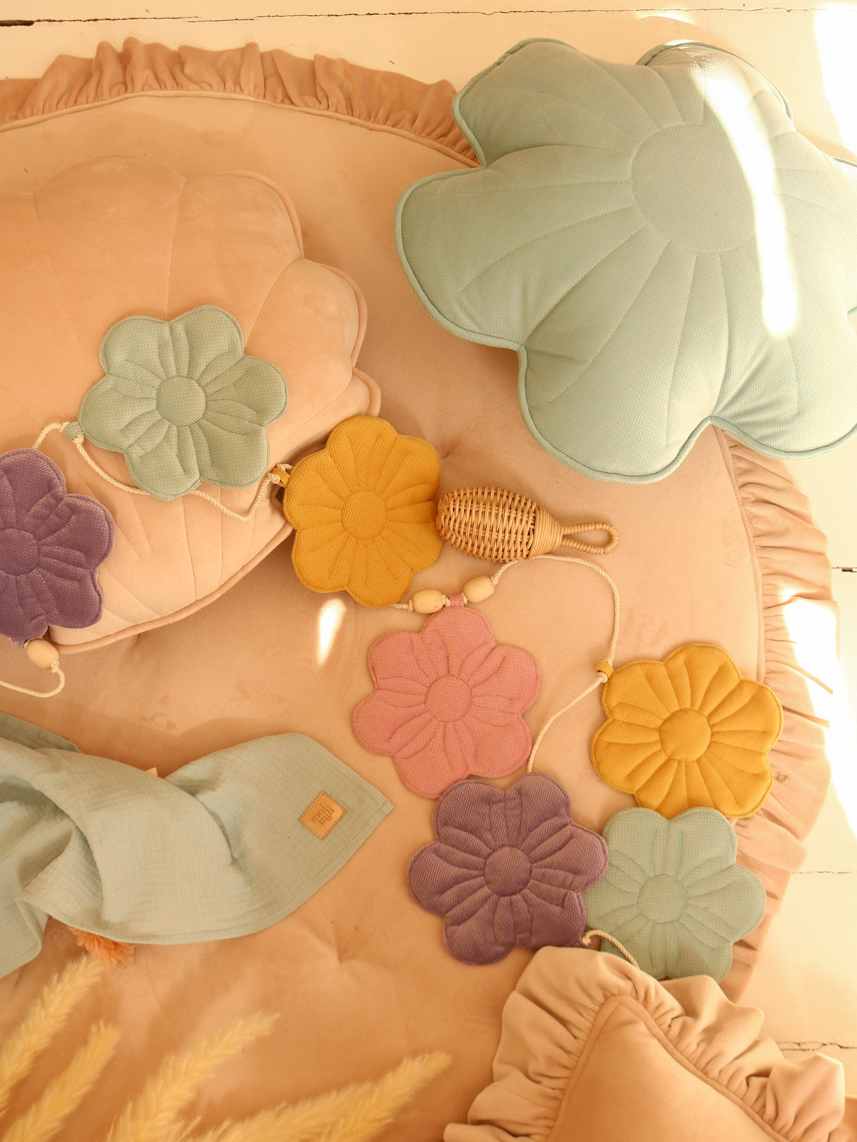 Velvet "Mint" Flower Pillow