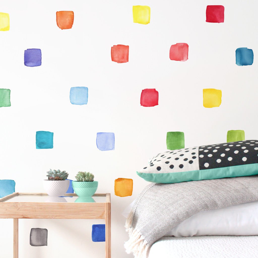 Watercolor Squares • Rainbow • Small • Peel-and-Stick Wall Decals