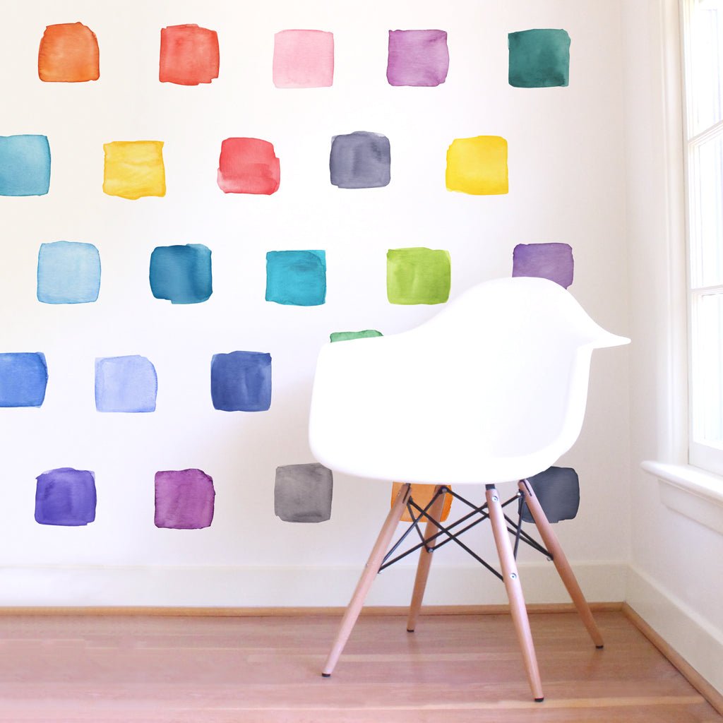 Watercolor Squares • Rainbow • Large • Peel-and-Stick Wall Decals