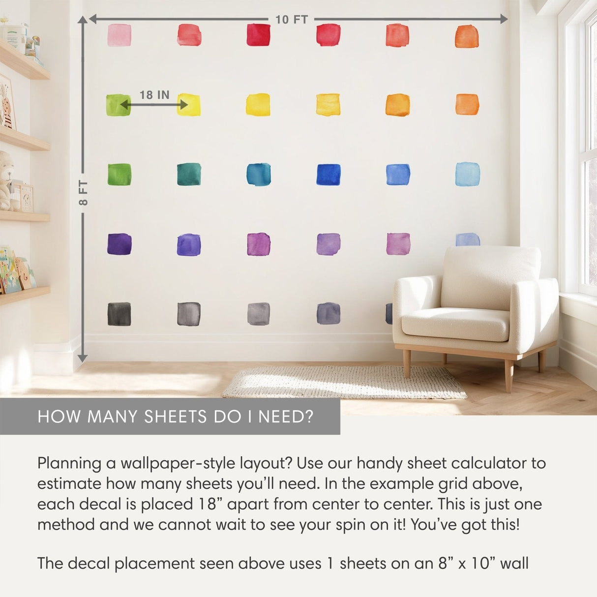 Watercolor Squares • Rainbow • Large • Peel-and-Stick Wall Decals