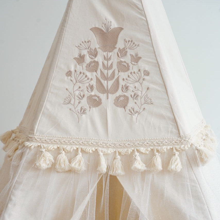 “Boho” Teepee Tent with Frills and Embroidery