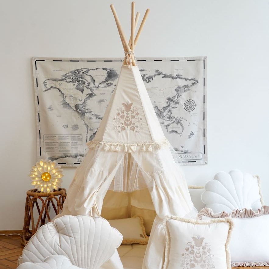 “Boho” Teepee Tent with Frills and Embroidery