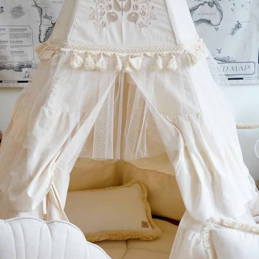 “Boho” Teepee Tent with Frills and Embroidery
