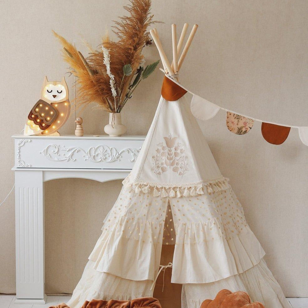 “Boho” Teepee Tent with Frills and Embroidery