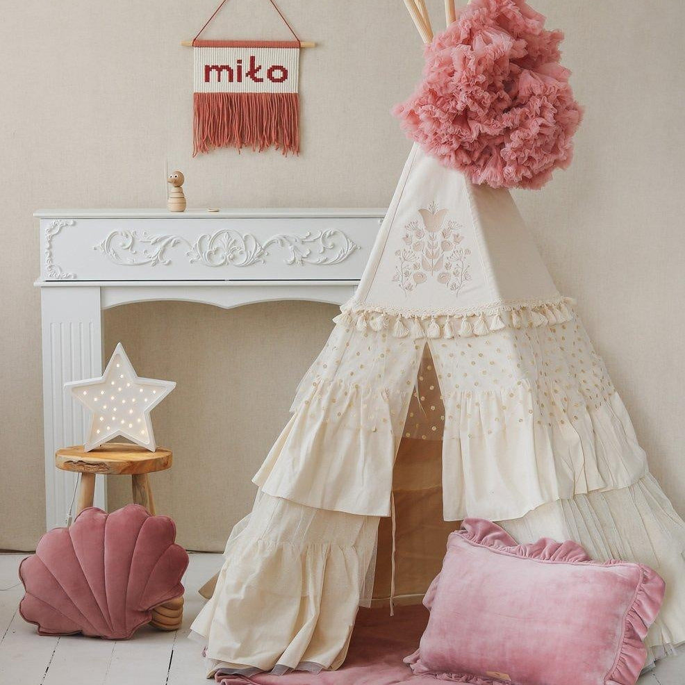 “Boho” Teepee Tent with Frills and Embroidery