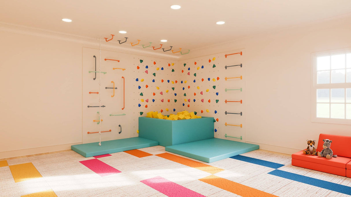 Medium grOH! Play climbing bundle with colorful panels, holds variety pack, and mats for indoor active play space.