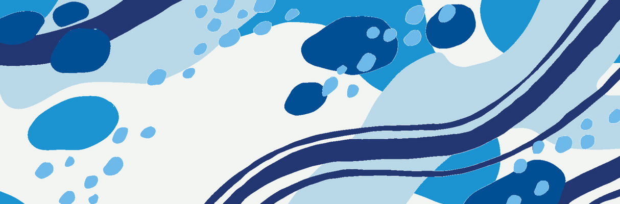 Abstract design with blue and white shapes on a blue background