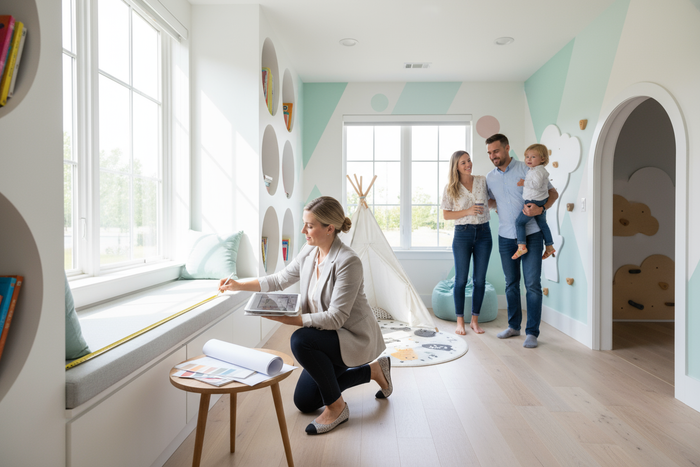 interior design session taking measurements of a room