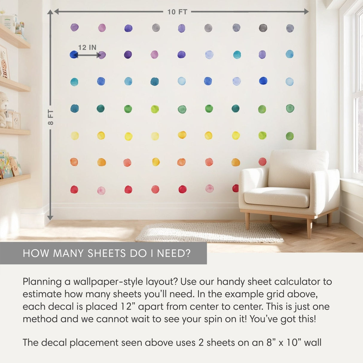 Watercolor Dots • Rainbow • Small • Peel-and-Stick Wall Decals