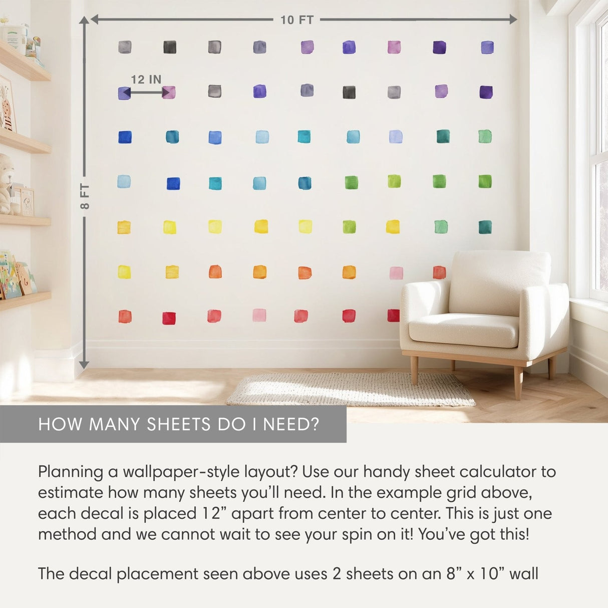 Watercolor Squares • Rainbow • Small • Peel-and-Stick Wall Decals