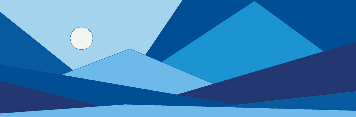 Abstract blue mountain landscape with a white circle in the sky